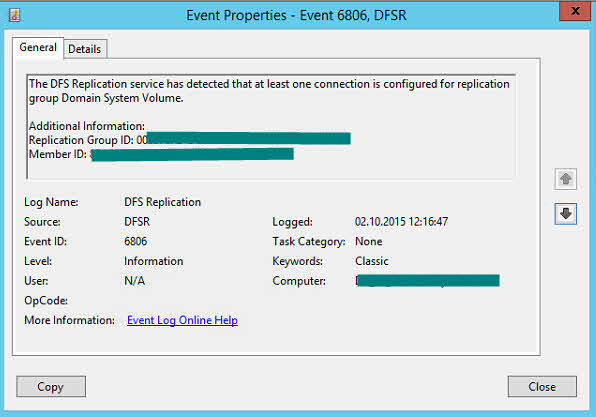 Event ID 6806 DFSR 