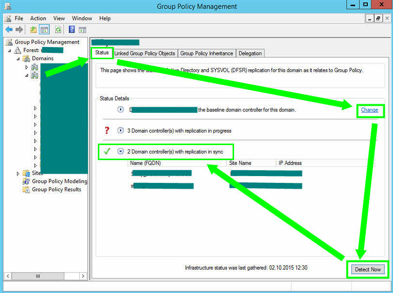 Group Policy Management Console Status Sysvol GPMC
