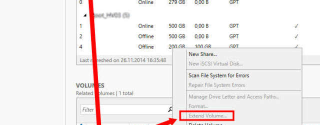 Server Manager Cluster Shared Volume CSV extend erweitern